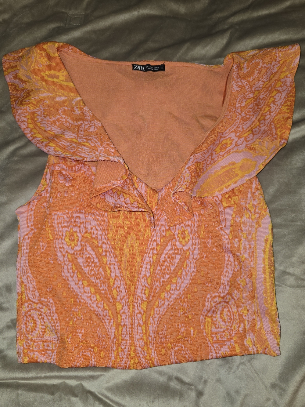 Zara Orange and Pink Paisley Ruffle Tank